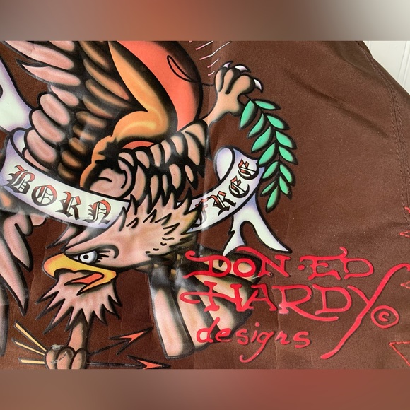 Ed Hardy Vintage Duffel Bag Brown with Colorful Design (Men or Women) - Picture 8 of 9